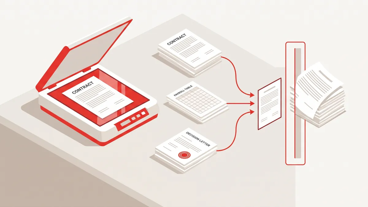 Bộ hợp đồng lao động và bảng lương scan cần nén PDF trước khi đính kèm hồ sơ BHXH điện tử