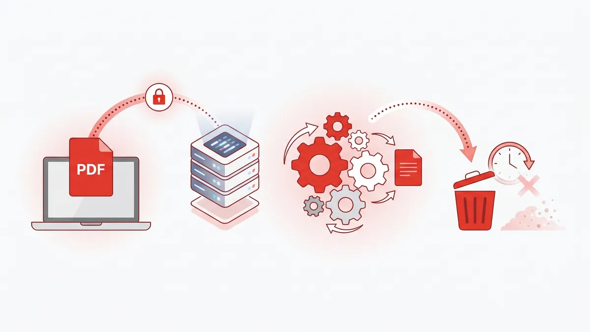 Vòng đời file PDF khi nén online: tải lên, xử lý rồi tự xóa sau 30 phút